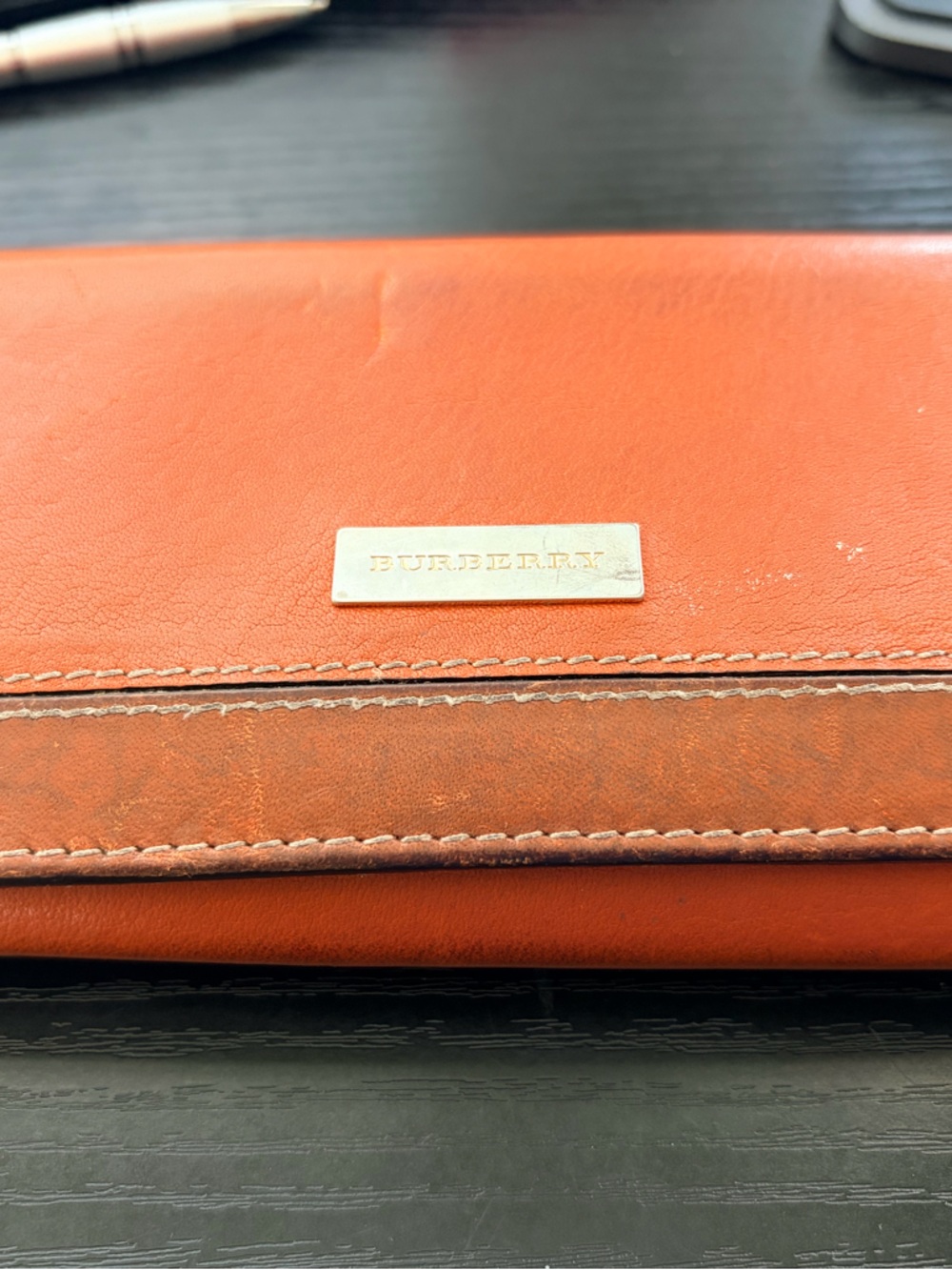 Orange Leather Burberry Wallet